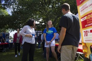 Ikuma (left) and students chat at the picnic (Photo by Tindall)