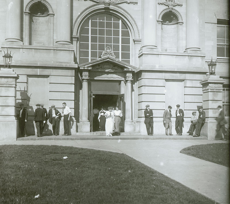 students exiting Marston Hall